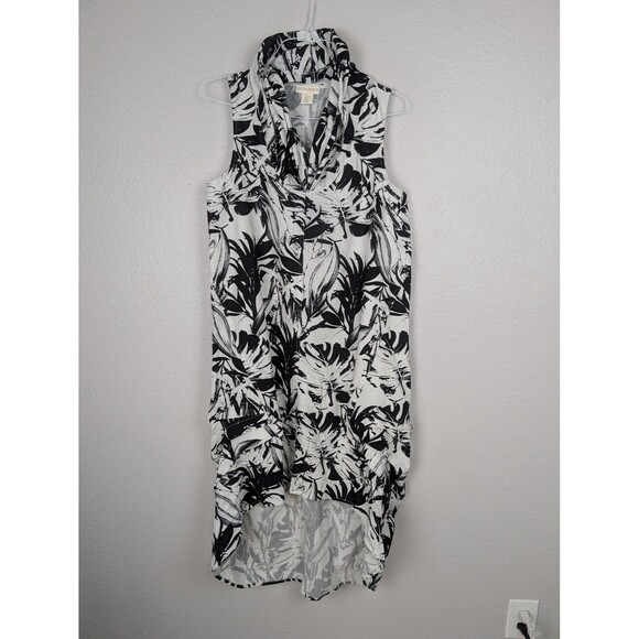 Cynthia Rowley Dress Womens XL Linen Sleeveless High Low Floral Summer Casual - Picture 1 of 7